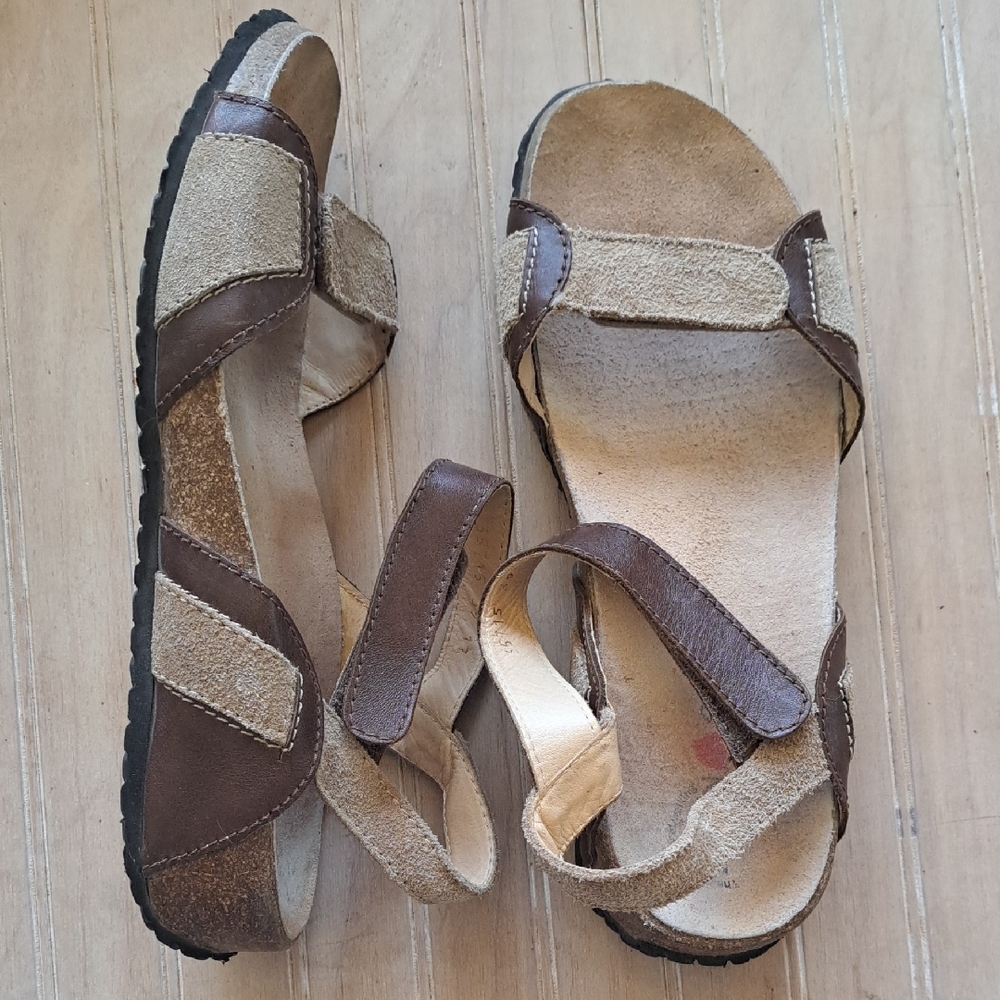 Haflinger Comfort Sandals Adjustable Strap Cork Footbed Suede Leather Walking